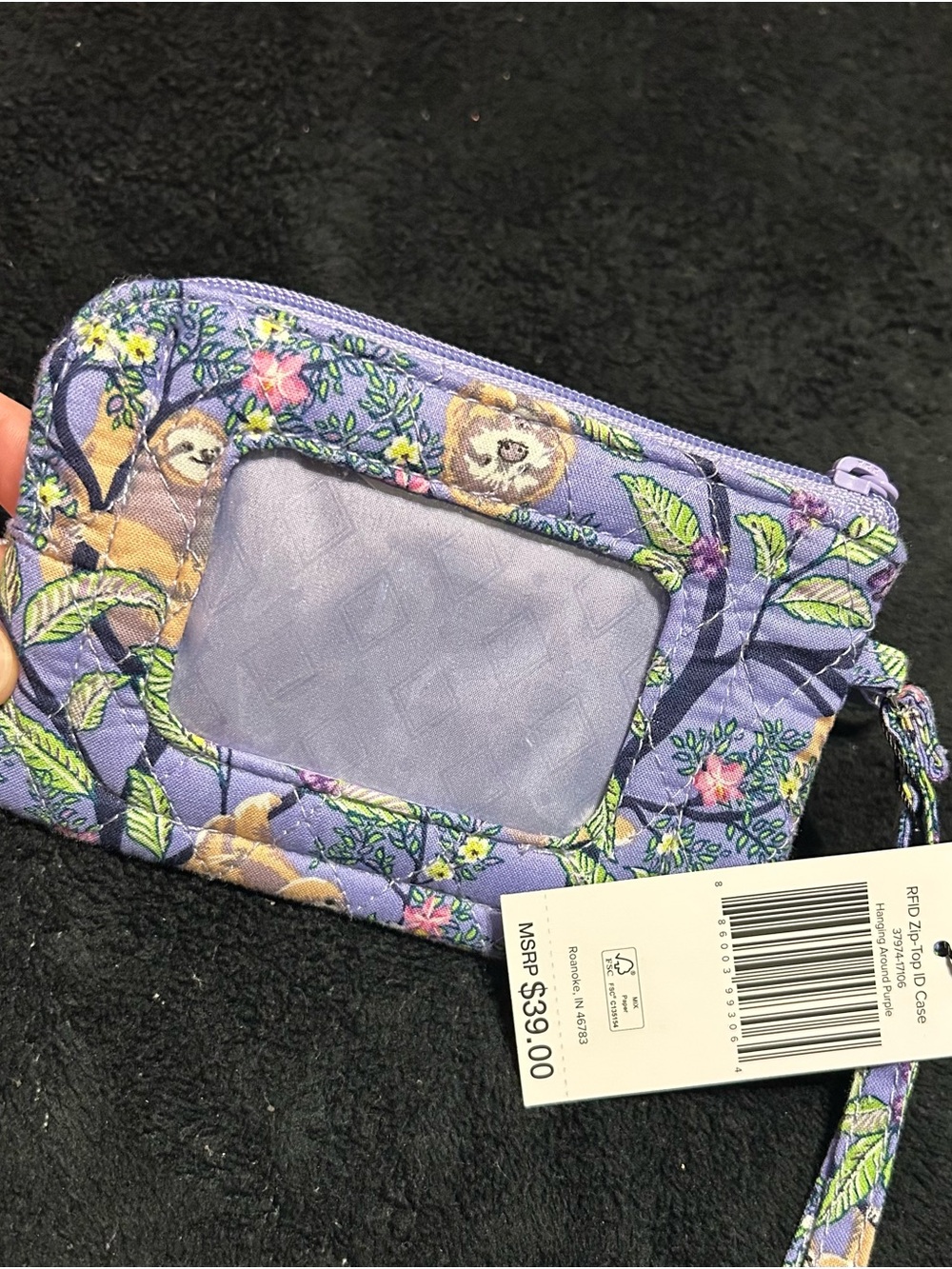 Vera Bradley Purple Floral Sloth Wristlet Card Case